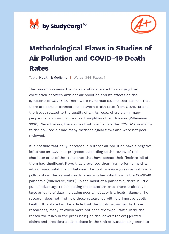 Methodological Flaws in Studies of Air Pollution and COVID-19 Death Rates. Page 1