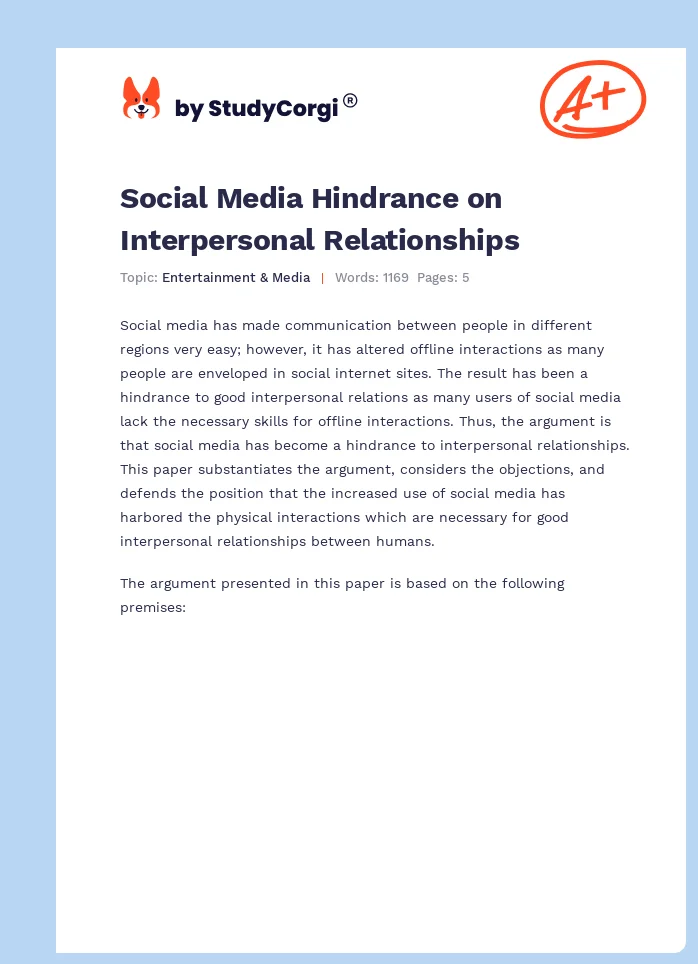 Social Media Hindrance on Interpersonal Relationships. Page 1