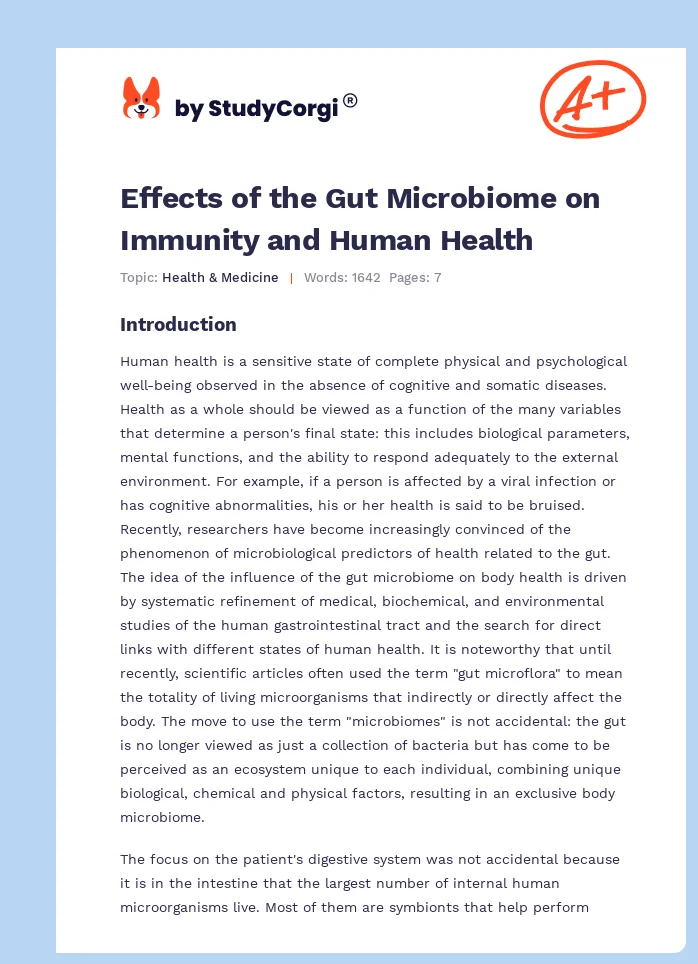 Effects of the Gut Microbiome on Immunity and Human Health. Page 1