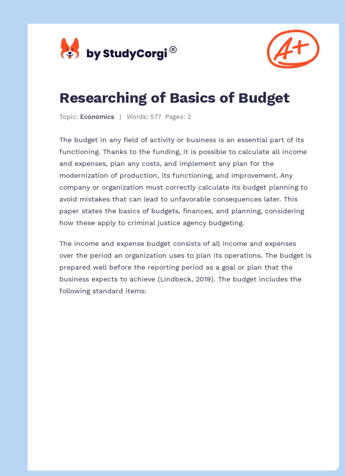 Researching of Basics of Budget. Page 1