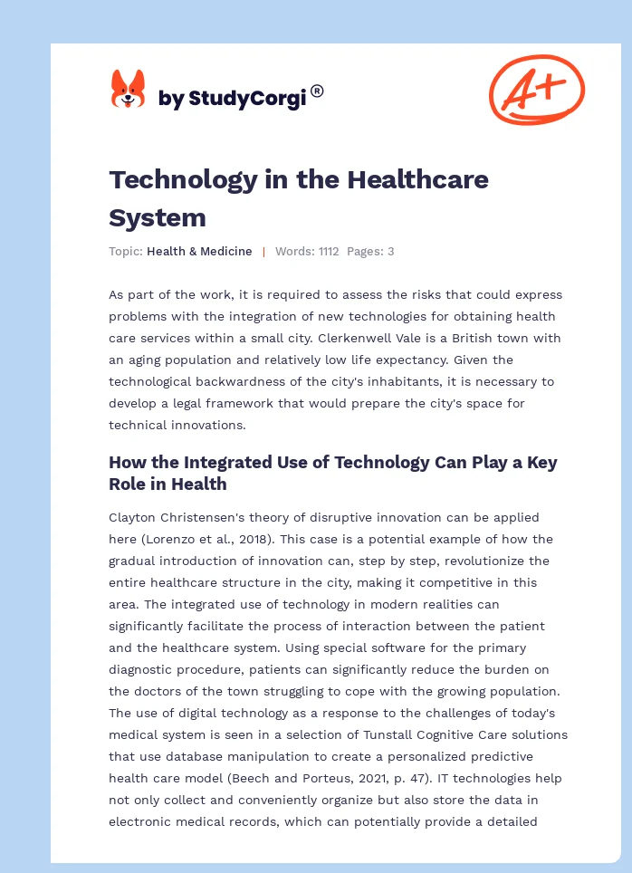 Technology in the Healthcare System. Page 1