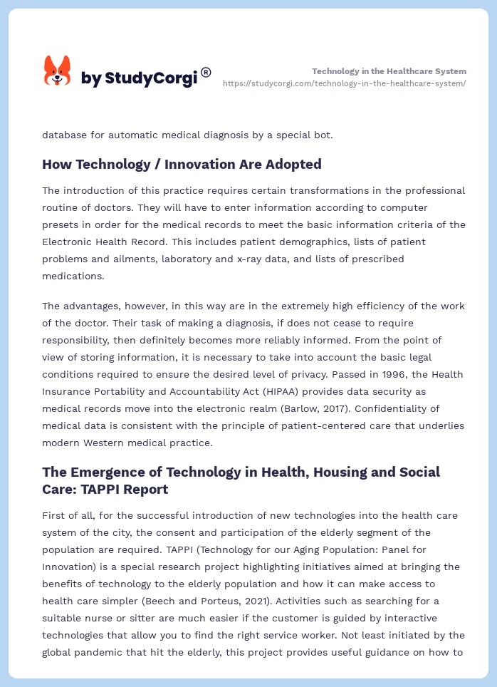 Technology in the Healthcare System. Page 2