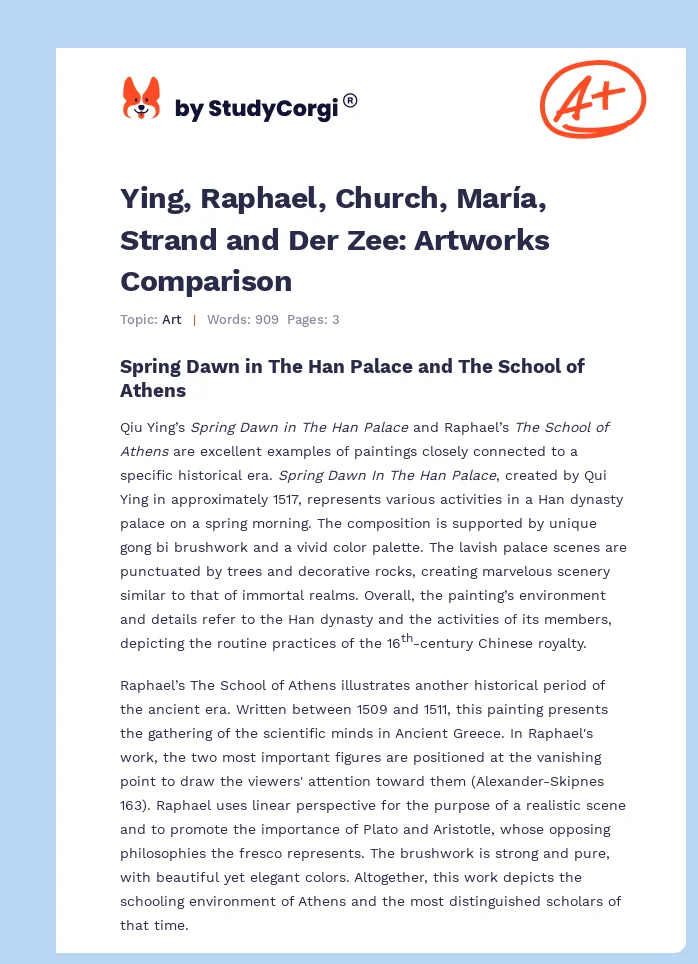 Ying, Raphael, Church, María, Strand and Der Zee: Artworks Comparison. Page 1