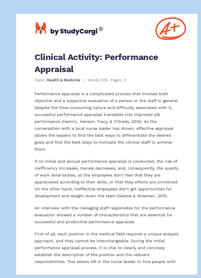 Clinical Activity: Performance Appraisal. Page 1