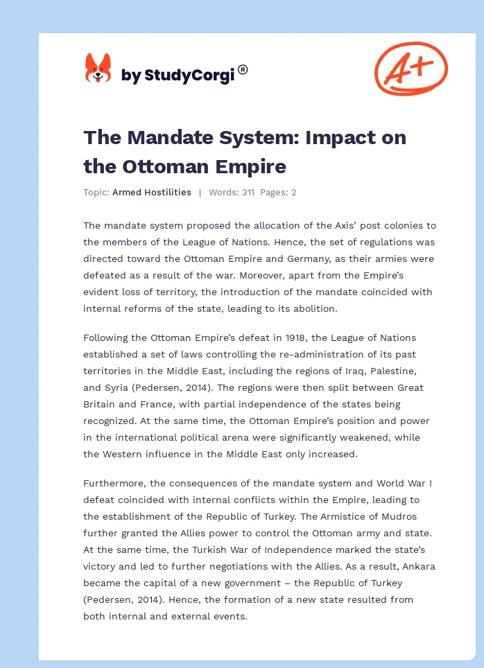 The Mandate System: Impact on the Ottoman Empire. Page 1