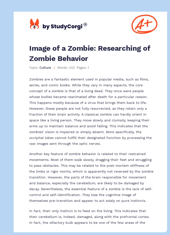 Image of a Zombie: Researching of Zombie Behavior. Page 1