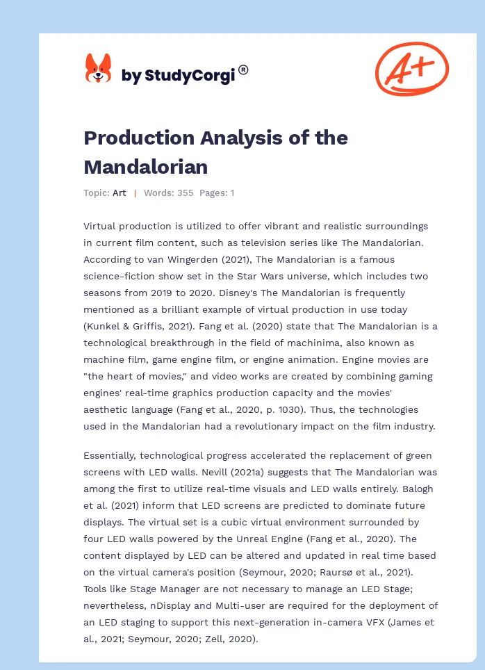 Production Analysis of the Mandalorian. Page 1