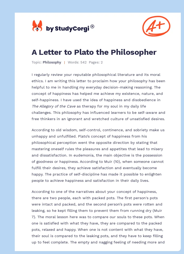 A Letter to Plato the Philosopher. Page 1