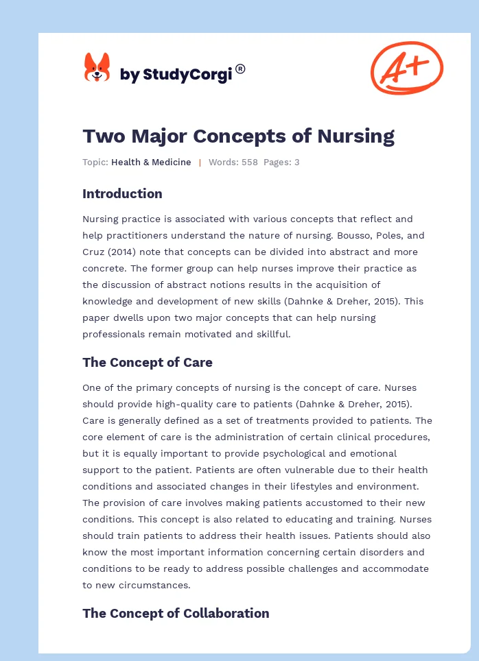 Two Major Concepts of Nursing. Page 1