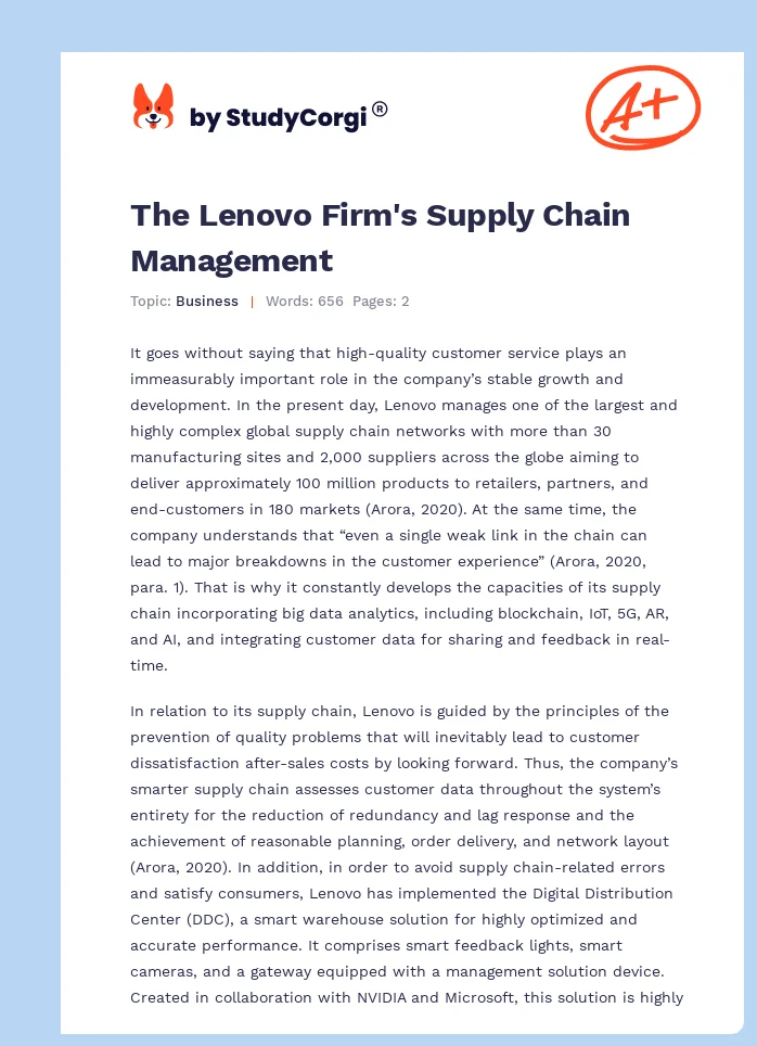 The Lenovo Firm's Supply Chain Management. Page 1