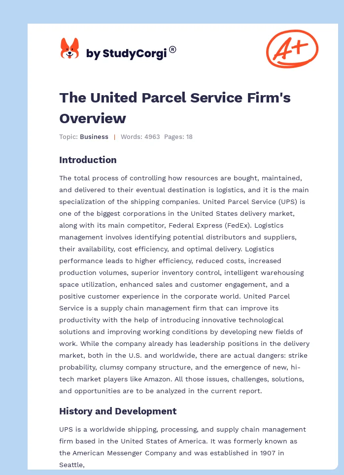 The United Parcel Service Firm's Overview. Page 1