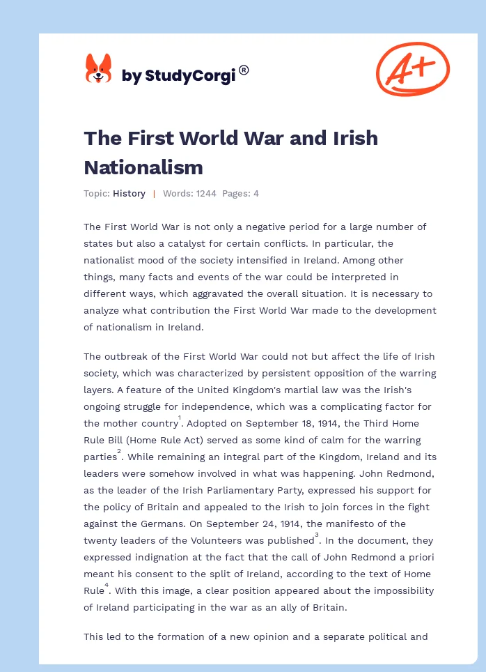 The First World War and Irish Nationalism. Page 1