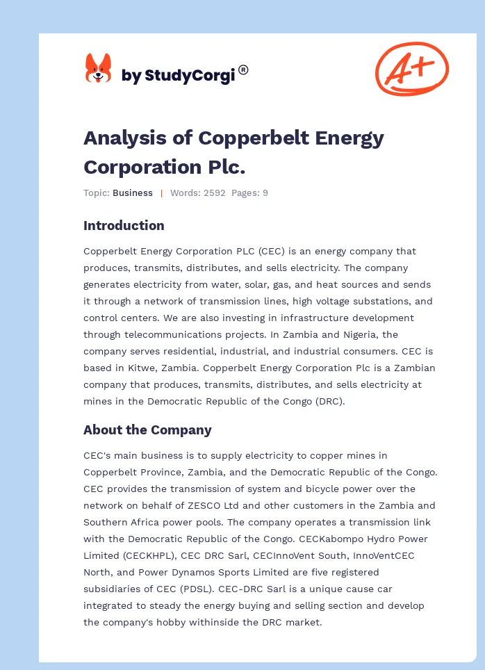 Analysis of Copperbelt Energy Corporation Plc.. Page 1