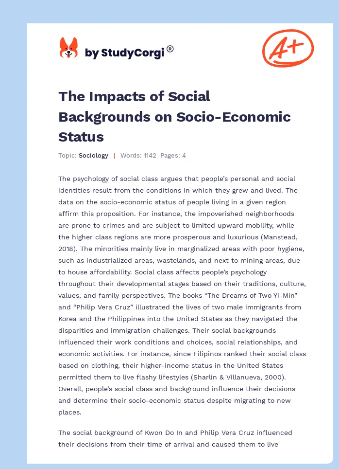 The Impacts of Social Backgrounds on Socio-Economic Status. Page 1