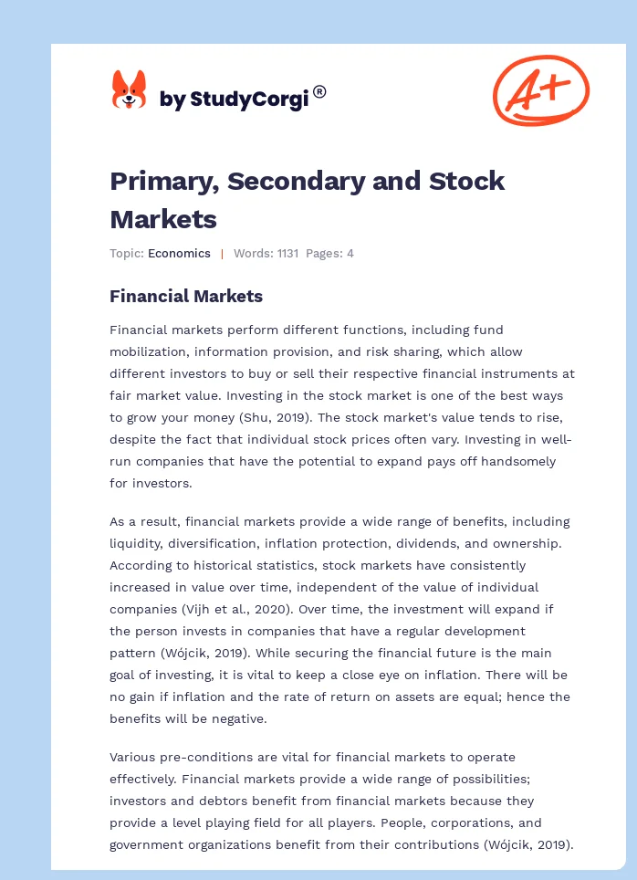 Primary, Secondary and Stock Markets. Page 1