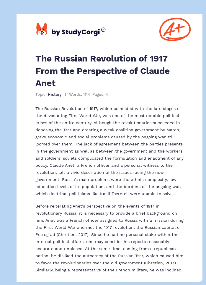 The Russian Revolution of 1917 From the Perspective of Claude Anet. Page 1