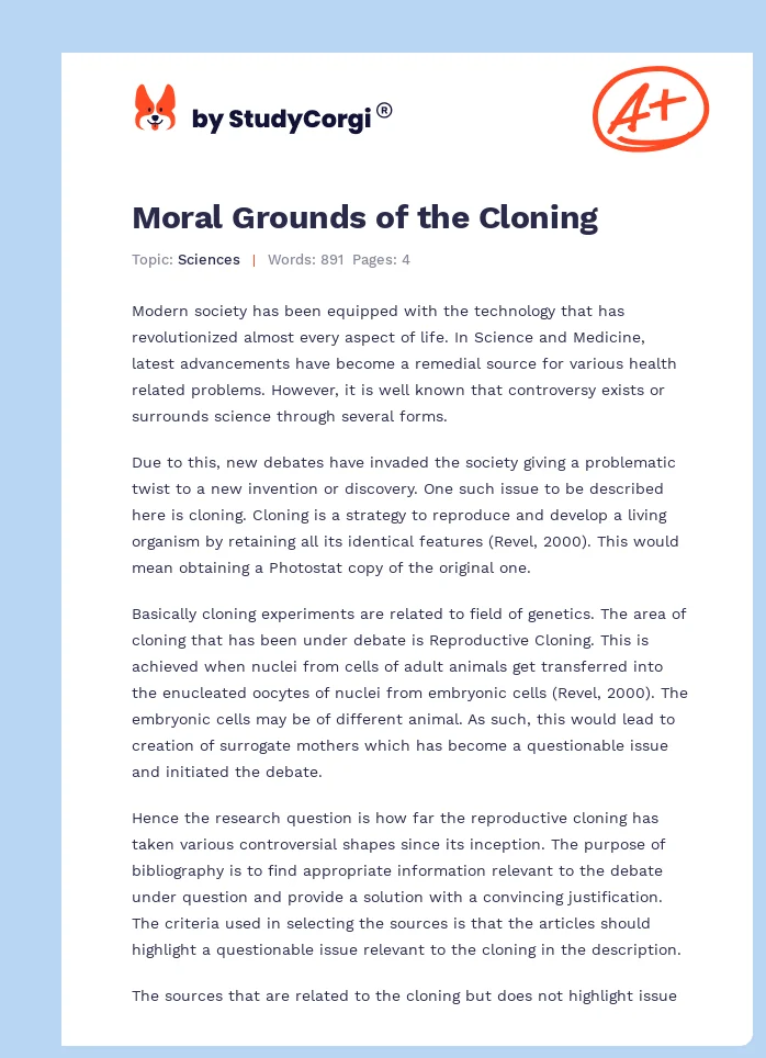 Moral Grounds of the Cloning. Page 1