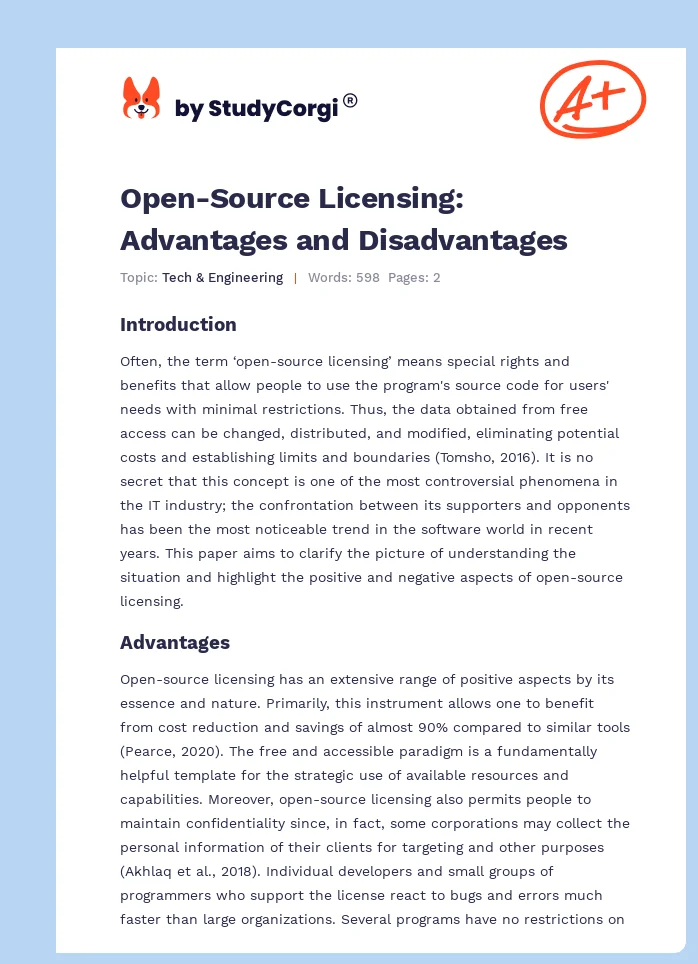 Open-Source Licensing: Advantages and Disadvantages. Page 1
