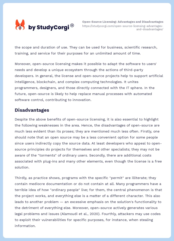 Open-Source Licensing: Advantages and Disadvantages. Page 2