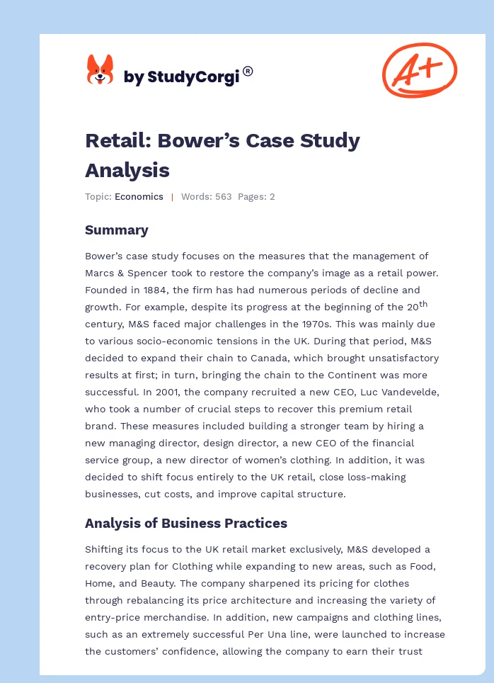Retail: Bower’s Case Study Analysis. Page 1