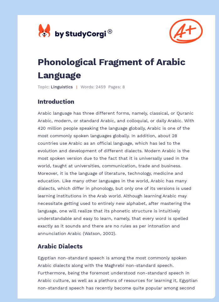 Phonological Fragment of Arabic Language. Page 1