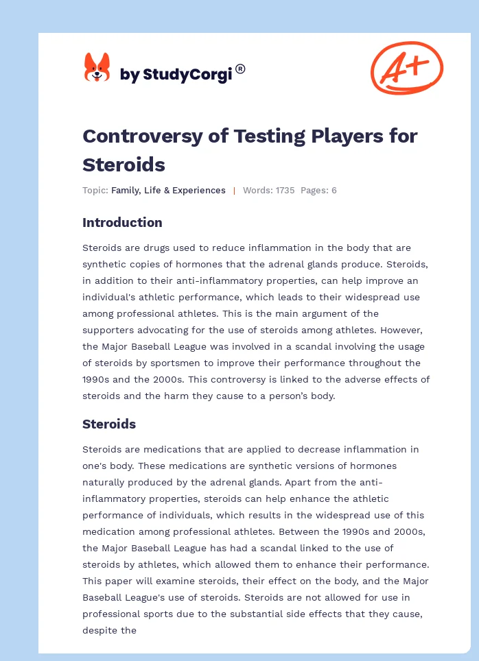 Controversy of Testing Players for Steroids. Page 1
