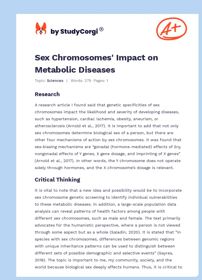 Sex Chromosomes' Impact on Metabolic Diseases. Page 1