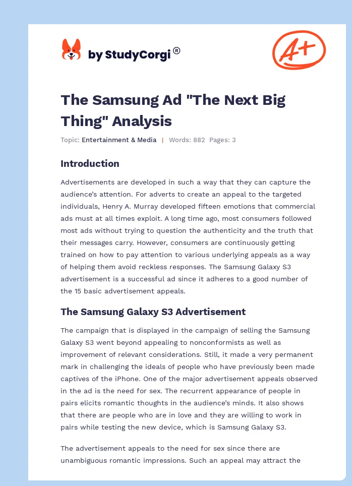 The Samsung Ad "The Next Big Thing" Analysis. Page 1