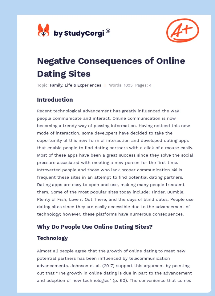 Negative Consequences of Online Dating Sites. Page 1