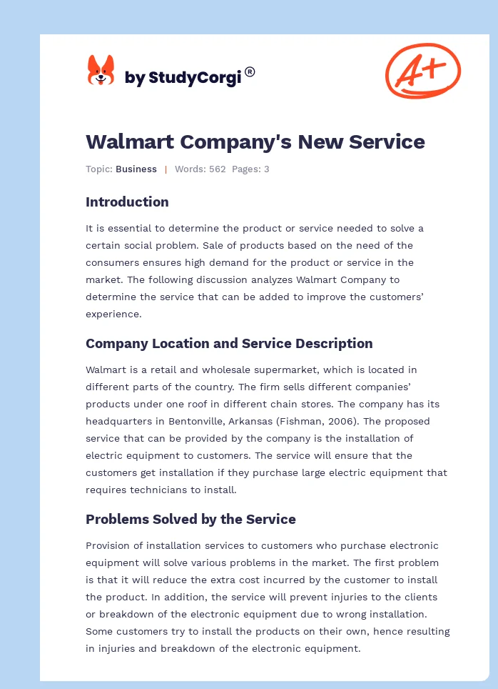 Walmart Company's New Service. Page 1
