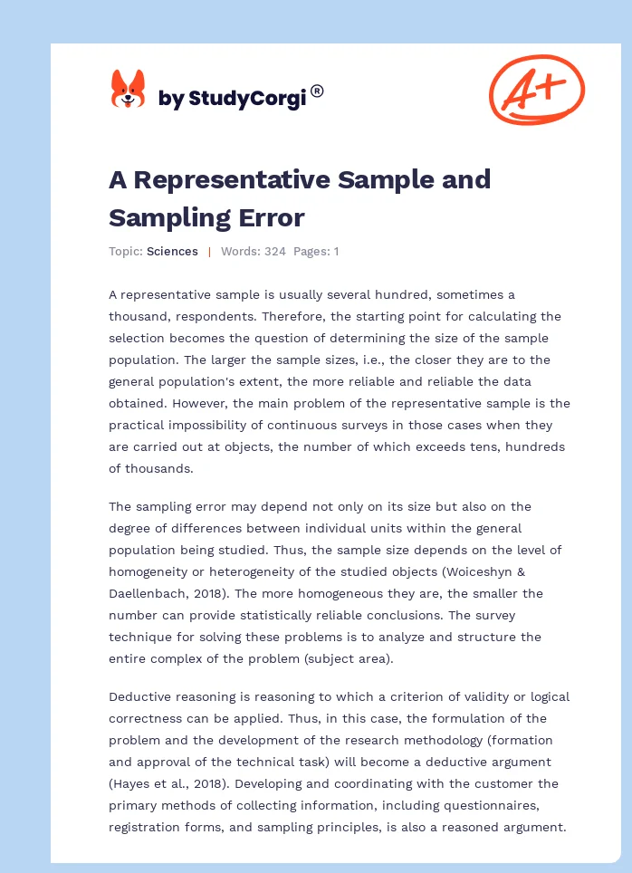 A Representative Sample and Sampling Error. Page 1