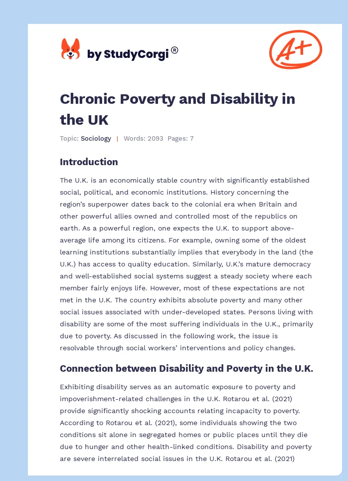 Chronic Poverty and Disability in the UK. Page 1