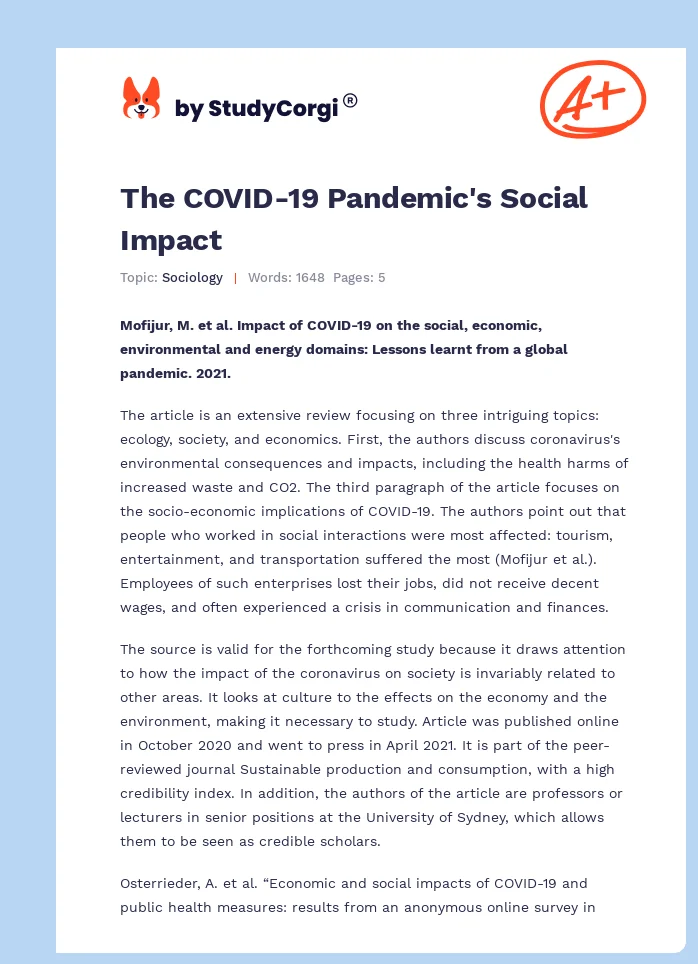 The COVID-19 Pandemic's Social Impact. Page 1