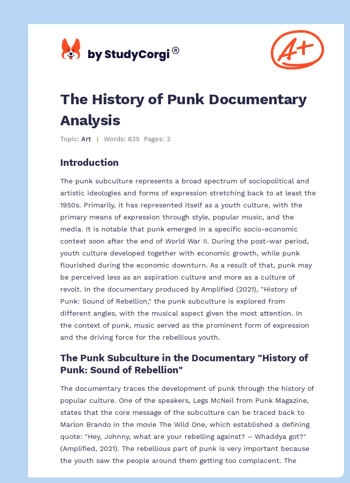 The History of Punk Documentary Analysis. Page 1