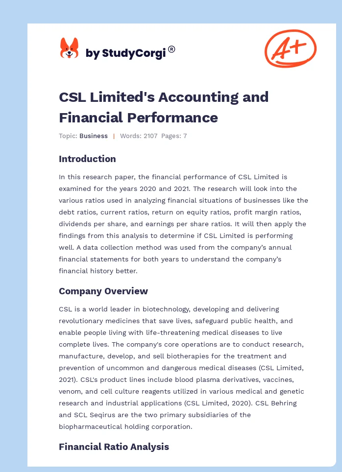 CSL Limited's Accounting and Financial Performance. Page 1
