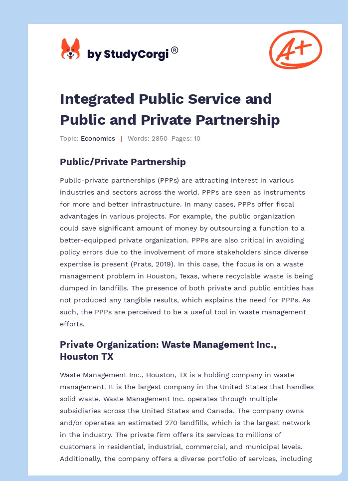 Integrated Public Service and Public and Private Partnership. Page 1