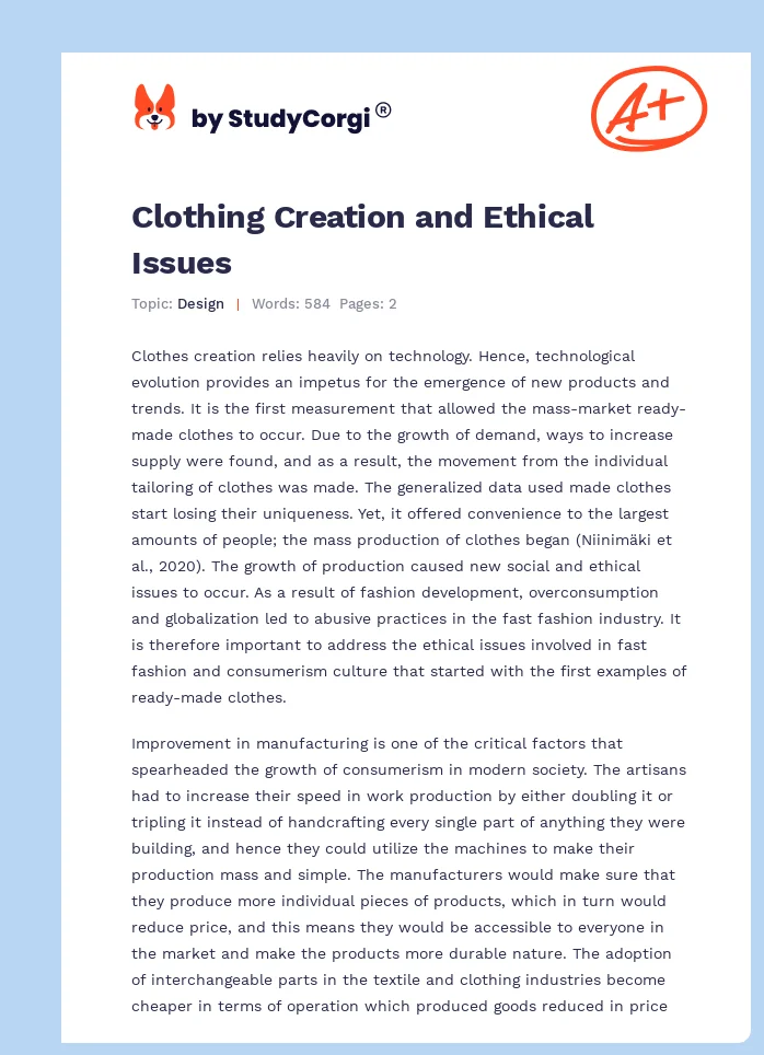 Clothing Creation and Ethical Issues. Page 1