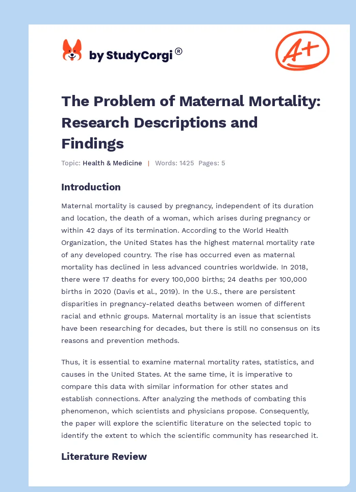 The Problem of Maternal Mortality: Research Descriptions and Findings. Page 1