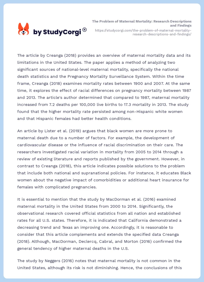 The Problem of Maternal Mortality: Research Descriptions and Findings. Page 2