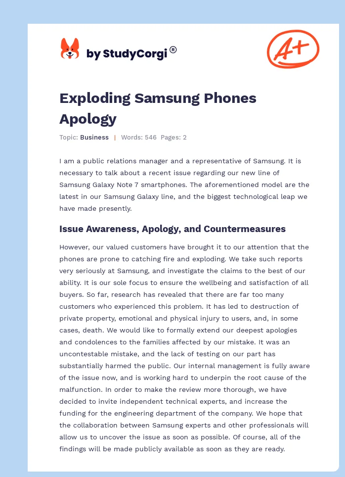 Exploding Samsung Phones Apology. Page 1