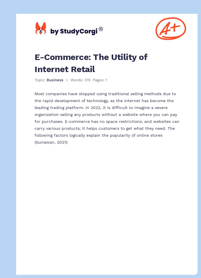 E-Commerce: The Utility of Internet Retail. Page 1