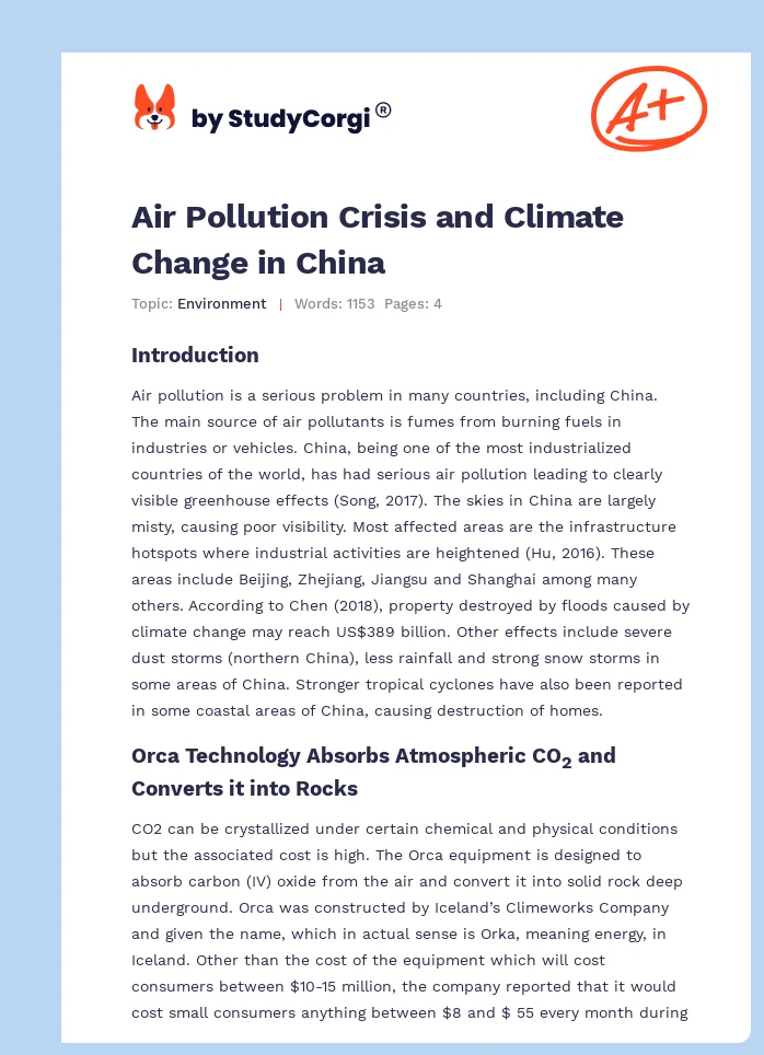 Air Pollution Crisis and Climate Change in China. Page 1