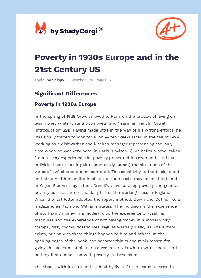 Poverty in 1930s Europe and in the 21st Century US. Page 1