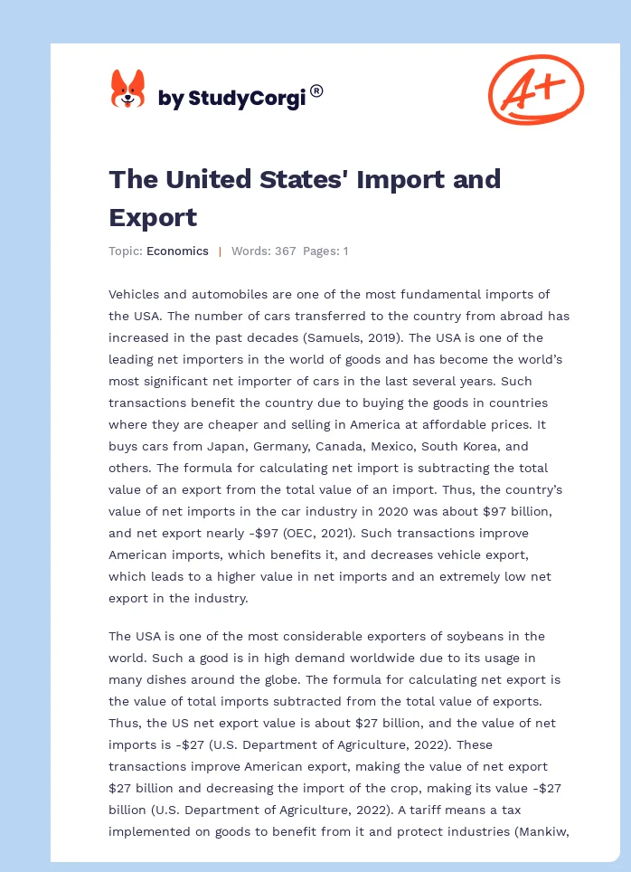 The United States' Import and Export. Page 1