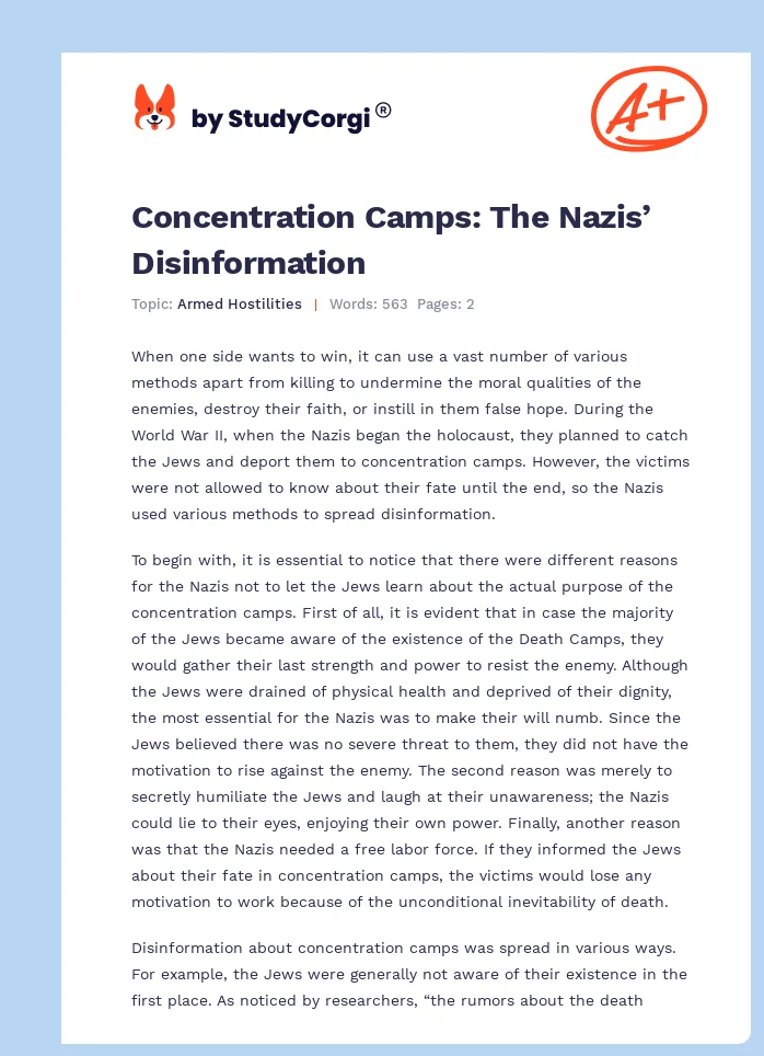 Concentration Camps: The Nazis’ Disinformation. Page 1
