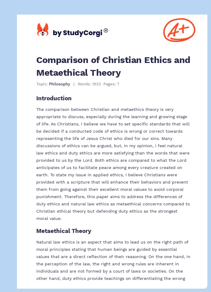 Comparison of Christian Ethics and Metaethical Theory. Page 1