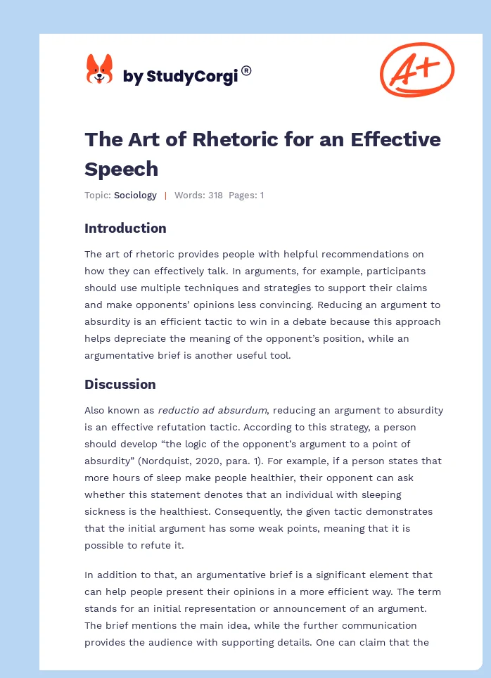 The Art of Rhetoric for an Effective Speech. Page 1