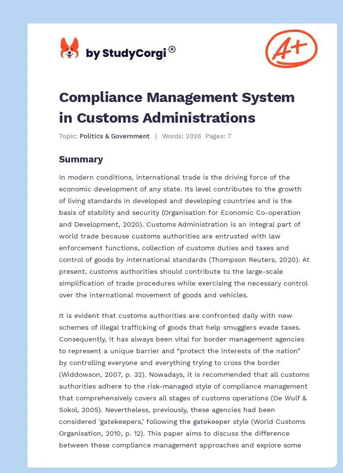 Compliance Management System in Customs Administrations. Page 1