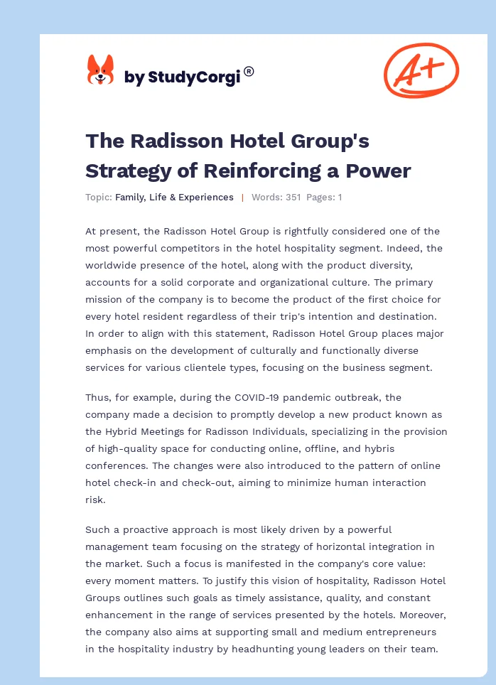 The Radisson Hotel Group's Strategy of Reinforcing a Power. Page 1
