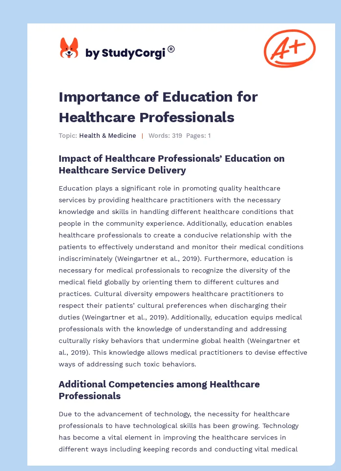 Importance of Education for Healthcare Professionals. Page 1